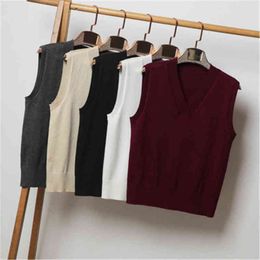 Women's Sweaters Pull Femme Knitted Tops Brown Preppy Cute Crop Korean Style Sweaters Vhals Oversized Beige Sweaters For Women Fashion Vest J220915