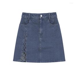 boutique skirts UK - Skirts XFPV 2022 Spring Summer Fashion Boutique Denim Half Skirt Blue High Waist Split A-shaped Short For Women