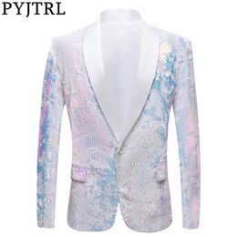 Men's Suits Blazers PYJTRL Sequins Velvet Series Men White Fantasy Color Club Singer Wedding Prom Tuxedo Slim Fit Suit Jacket 220920