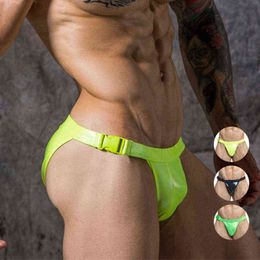 Men's Swimwear Bright Sexy Men's Swimming Briefs Pu Leather Bikini Swimwear Gay Swimwear Man Swimsuit Tanga Beach Shorts Seobean J220913