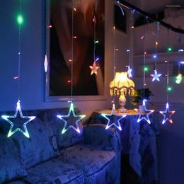 Strings Five-Pointed Star Curtain Lamp Window Decoration Props Lights Flashing Warm White