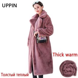 Women's Fur Faux Winter Women High Quality Rabbit Coat Luxury Long Loose Lapel Over Thick Warm Plus Size Female Plush s 220919