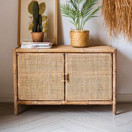 Hooks Natural Rattan Woven Wardrobe Shoe Cabinet Side Chest Of Drawers Multi-Functional Storage Retro Japanese Style Art