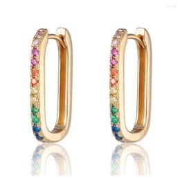 Hoop Earrings Wholesale Classic Geometric Fashion Jewelry Micro Pave Rainbow CZ Rectangle Huggie Earring For Multi Piercing