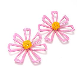 Cute Pink Flower Stud Earrings For Women Fashion Big Size Sweet Metal Earrings Femme Brincos Jewelry