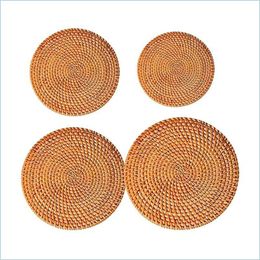 Mats Pads Round Rattan Coasters Table Heat Resistant Weave Placemats For Drinks Holder Kitchen Drop Delivery 2021 Home Garden Kitche Dh8Ig