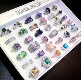 Plated Colors Big Gem Lady Fashion Band Rings Exaggerated Rhinestone Ring Mix Different Style And Size #16-#20