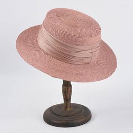 Wide Brim Hats Summer Sun For Women Raffia Straw Hat Casual Birm Flat Top Vacation Protection Female Beach Cap