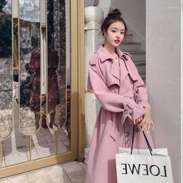 Women's Trench Coats Women's Abrigos 2022 Spring High Waist Coat Women Long With Belt Lapel Temperament Double Breasted Windbreaker