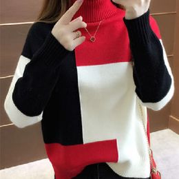 Women's Sweaters JMPRS Patchwork Women Pullover Sweater Autumn Loose O Neck Long Sleeve Knitted Thick Korean Fashion Female Jumper Sweater Top 220920