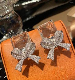 Stud Earrings Fairy High Quality Transparent Generous Diamond Bow Crystal Zircon Bowknot Sweet Girl Sugar Cubes Ear Pierced