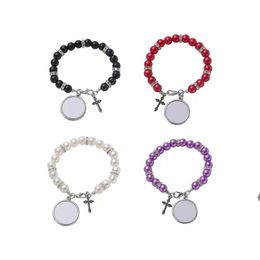 4 Colours Sublimation bracelet Heat Transfer Pendant Rosary bead bracelet Cross Jesus Metal Pendants sea shipping BBB15580