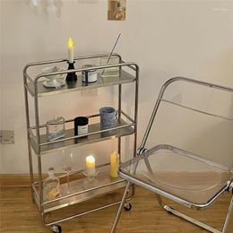 Hooks 3-Tier Vintage Metal Multi-Layer Storage Cart Rolling Wheels Kitchen Bathroom Organiser Household Rack Decorative Mobile Shelf