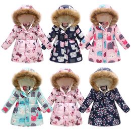 Down Coat Thicken Winter Girls Jackets Fashion Printed Hooded Outerwear For Kids Internal Plus Velvet Warm Girls Coats Christmas Present 220919