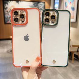 Luxury Plating Transparent Cases For iPhone 14 12 13 11 Pro Max MIni X Xs Xr 7 8 Plus Lens Protection Shockproof Bumper TPU Cover