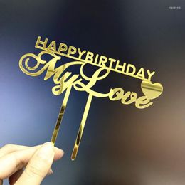 Festive Supplies Happy Birthday My Love Acrylic Cake Topper Gold Heart For Lover Party Decorations Baby Shower