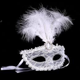 Women Lace Sexy mask half face eye mask masquerade with feather birthday Halloween princess dance party mask GCE14308