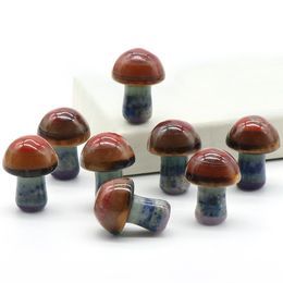 Natural 20mm 7 Chakra Gemstone Mushroom Decoration Colourful Mushroom Stone Crafts for Garden Yard Decor