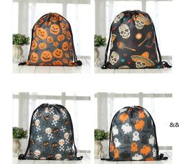 Party Supplies Halloween Candy Gift Bag Bundle Pocket Pumpkin Skull Printing Drawstring Backpack Drawstring-Bag Multi Styles Backpacks GWB15