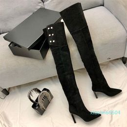 sleeve knight boots pointed toe stiletto over knee Europe and the United States high-heeled winter high boots two-wear fashion