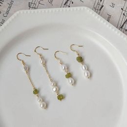 Stud Earrings 2022 Korea Retro Long Tassel Irregular Natural Green Stone Pearl Dangle Drop For Women Party Wedding Jewelry Gifts