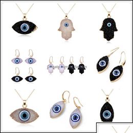 Pendant Necklaces Pendants Jewelry Simple Evil Eye Druzy Drusy Earrings Necklace Women Resin Imitation Natur Bdehome Otf8A