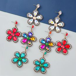 Dangle & Chandelier New Korean Fashion Colourful Crystal Flower Dangle Earrings For Women Super Fairy Summer Beach Party Cute Earr Jewellery Gift