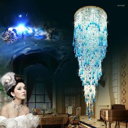 Chandeliers Modern Crystal Ceiling Chandelier For Villa Living Room Lobby Blue Design Staircase Lighting Luxury Stainless Led Cristal Lamp