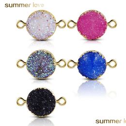 Charms New Nature Resin Gemstone Druzy Diy Charm Fit Women Bracelet Necklace Double Side Pendant For Jewellery Making Drop Del Sexyhanz Dhnma