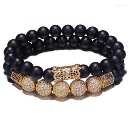 Charm Bracelets 2pcs/set Men Woman Bead Bracelet Natural Beads Buddha Inlay Zircon Double Layer Pulseras Hombre Christmas