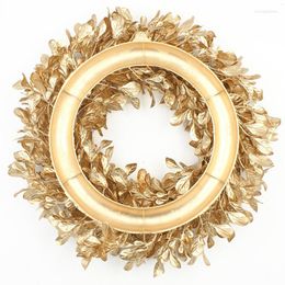 Decorative Flowers Gold Boxwood Wreath 12/17 Inches Artificial Fall Garland Farmhouse Decoration For Front Door Christmas Halloween Home