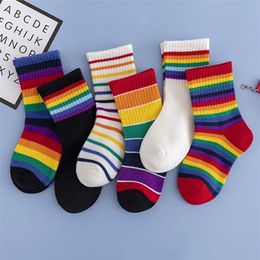 Socks 5 Pairslot for Kids Rainbow Candy Colour Tube Children Boys Cotton Girls 220919