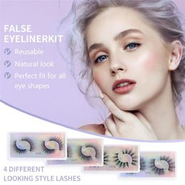 Eye Makeup 2 Pairs 3D False Eyelash 4 Styles Faux Mink Eyelashes Natural Look Handmade Wispy Fluffy Reusable Lashes Cruelty Free
