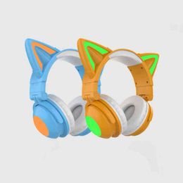 Headsets Kawaii Cat Ear Wireless Headphones Bluetooth Gaming Headset for Huawei Smart Phone Earphones with Mic Colourful Earbuds T220916