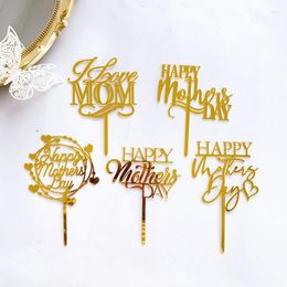 Festive Supplies Gold Mirror Acrylic Happy Mother's Day Cake Topper Rose Love R Mother Mom Birthday Party Decoration