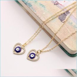 Pendant Necklaces Fashion Jewellery Turkish Symbol Evil Eye Necklace Rhinstone Heart Blue Eyes Pendant Necklaces Drop Delivery 2021 Pend Dhswm