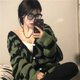 Women s Knits Tee Cardigan Zebra Pattern V neck Loose Casual All match Single Breasted Knitted Sweater Korean Style Ulzzang Autumn Outwear 220919