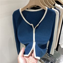 Women s Knits Tees knitted sweater zipper woman cardigans long sleeve sweater knitting oversized skinny coat spring 220919