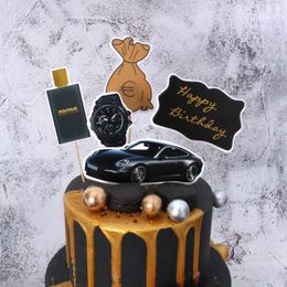Festive Supplies 2022 Luxury Car Happy Birthday Cake Topper Money Dream Cupcake For Party Decorations