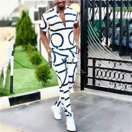 Men's Tracksuits Spring Summer Casual Two Piece Sets Short Sleeve Tops And Long Pants Suit Fashion Pattern Print Outfit Men Streetwear 220919