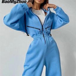 Women's Two Piece Pants Autumn Fake Sets Women Tracksuit Oversized Suit Winter Solid Sports Trouser Hoodie Set Female Casual Sweatshirt 220919