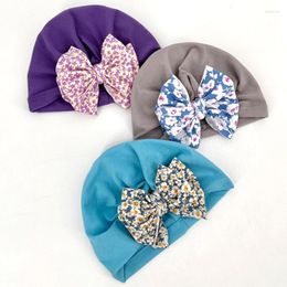 Hats Soft Elastic Baby Turban Hat Floral Printed Cute Bows Kids Bonnet Sweet Princess Boy Girl Infant Headwraps