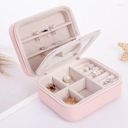 Jewelry Pouches Cute Style Zippered Travel Box With Makeup Mirror Necklaces Earrings Ring Multi-functional Jewellery Storage Organizer