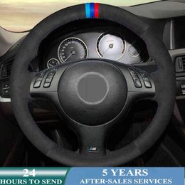 Customised Car Steering Wheel Cover Hand Sewing Braid Black Suede For Bmw E46 E39 330i 540i 525i 530i 330Ci M3 2001 2002 2003 J220808