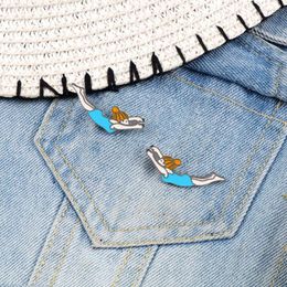 Brooches 2 Pcs/Set Creative Enamel Pins Sports Movement Swim Girl Brooch Back Buckle Button Jackets Collar Pin Badge Jewellery Accessiores