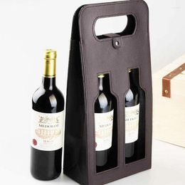 Gift Wrap Luxury Portable PU Leather Double Hollow-out Red Wine Bottle Tote Bag Packaging Case Storage Boxes With Handle