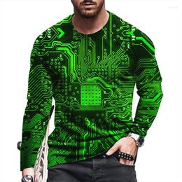 Men's T Shirts 2022 Long Sleeve 3D Printing Fashion Casual T-shirt Circuit Board Loose Sports Round Neck Top Punk Style