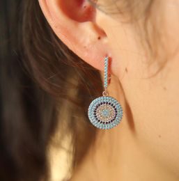 Stud Earrings 2022 High Quality Beautiful Women Clip Nano Blue Micro Pave Round Charm Earring