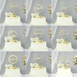 Festive Supplies Wooden One Cake Topper 1st Born Happy Birthday Toppers For Kids Party Baby Shower Dessert Decoration 7