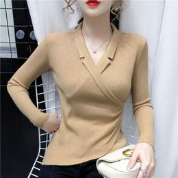 Women's Sweaters 2022 Long Sleeve Knitted Jumpers Women Ladies Sexy Office V Neck Pullovers Slim Tops Autumn Winter Sweater